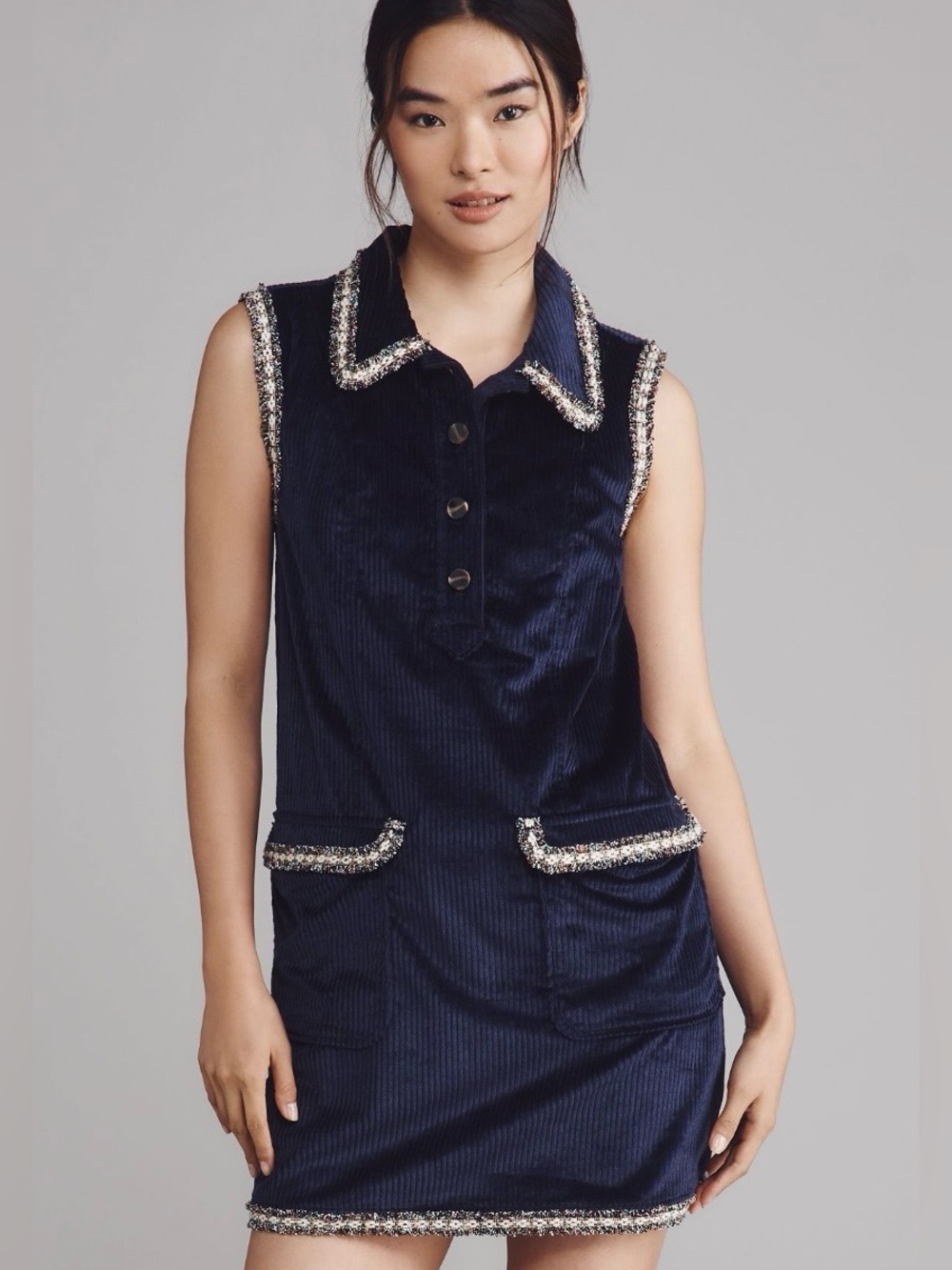 Anthropologie Eclipse Navy Collared Corduroy Mini Dress NWT XL